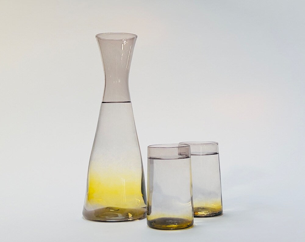 3 pc. Carafe Set, Hand-Blown Glass, Gold and Grey