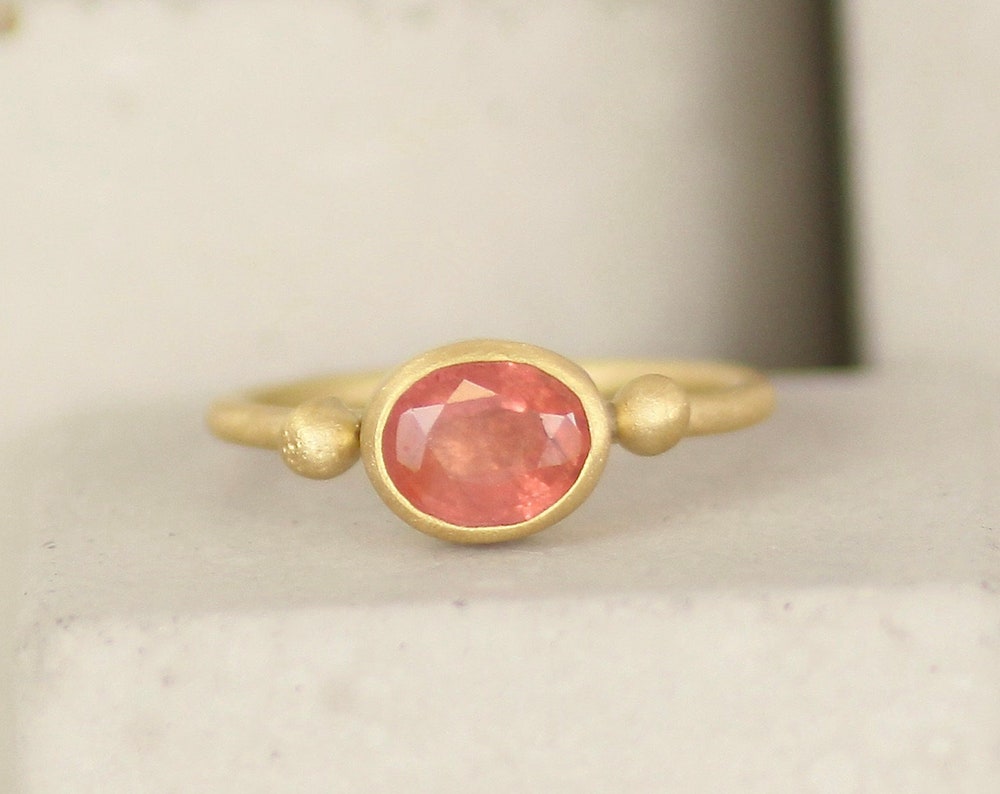 18ct Recycled Gold Red Padparadscha Sapphire Engagement Ring